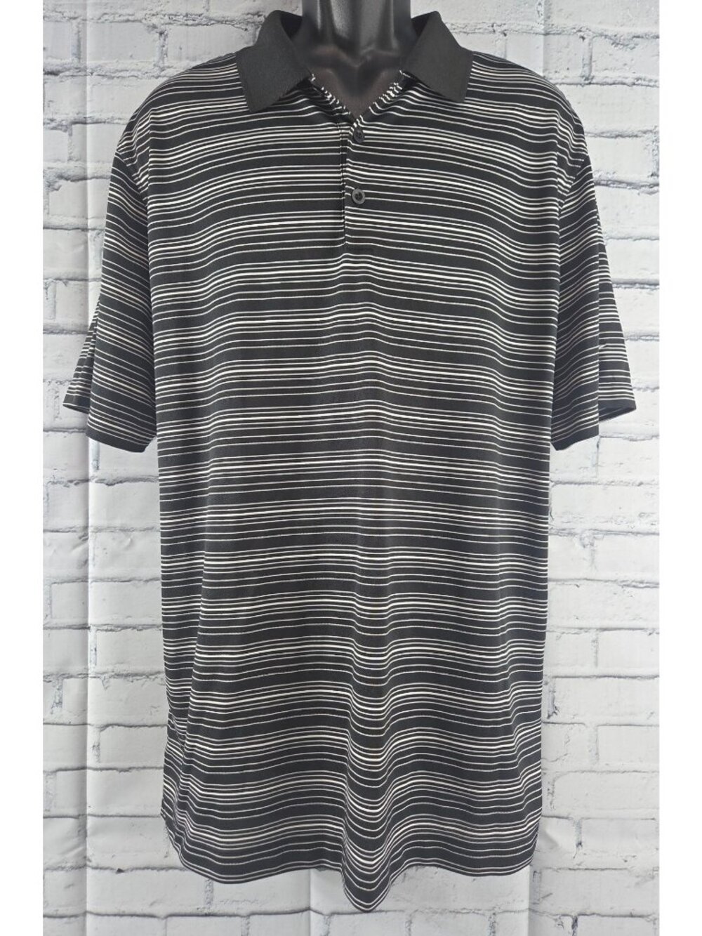 Nike Golf Dri-Fit Black & White Striped Polo Shirt XL Mens Lightweight